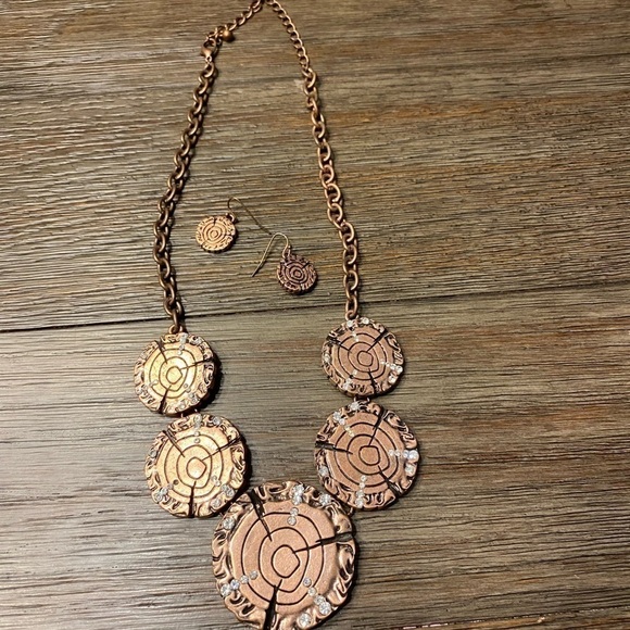 Bohemian brown/brown earring and necklace set. Pathway crack maze bling - Picture 4 of 6